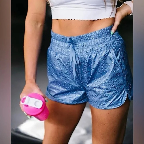 NWOT Zyia Active High Rise Bomber Shorts in Blue Bubble Size L - Picture 1 of 16